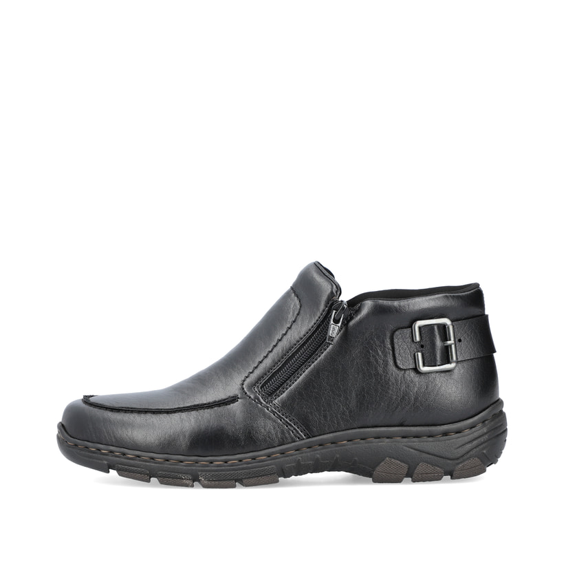 
Glanzschwarze Rieker Herren Slipper 19972-00 mit einer schockabsorbierenden Sohle. Schuh Außenseite