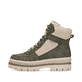 Vegane, khaki-beige Rieker Damen Schnürstiefel Y6214-54 mit Teddyfell-Details. Schuh Außenseite.