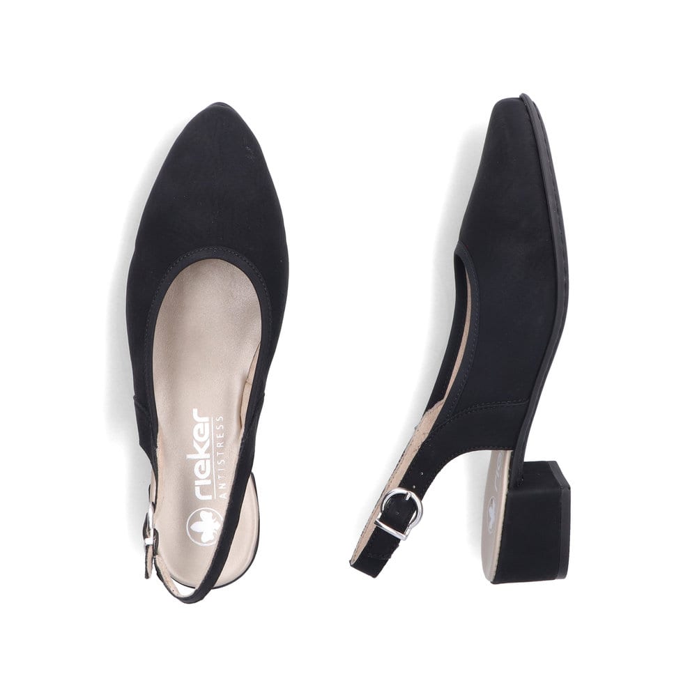 Escarpins Ã  bride Rieker noirs pour femme 47060-00 avec boucle. Chaussure vue de dessus, couchée.