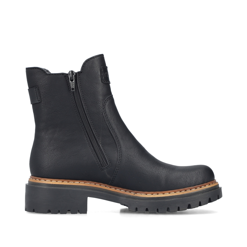 Schwarze Rieker Damen Chelsea Boots 72660-00 mit einem Reißverschluss. Schuh Innenseite.