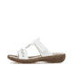 Weiße Rieker Damen Pantoletten 60888-80 mit einem Klettverschluss. Schuh Außenseite.