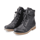 
Nachtschwarze Rieker Damen Schnürstiefel 73514-00 mit Schnürung und Reißverschluss. Schuhpaar schräg.