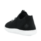 Schwarze vegane Rieker Damen Slipper 52854-00, Barfußschuhe mit einem Gummizug. Schuh von hinten.