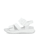 Weiße Rieker Damen Riemchensandalen W2950-80 mit einem Klettverschluss. Schuh Außenseite.