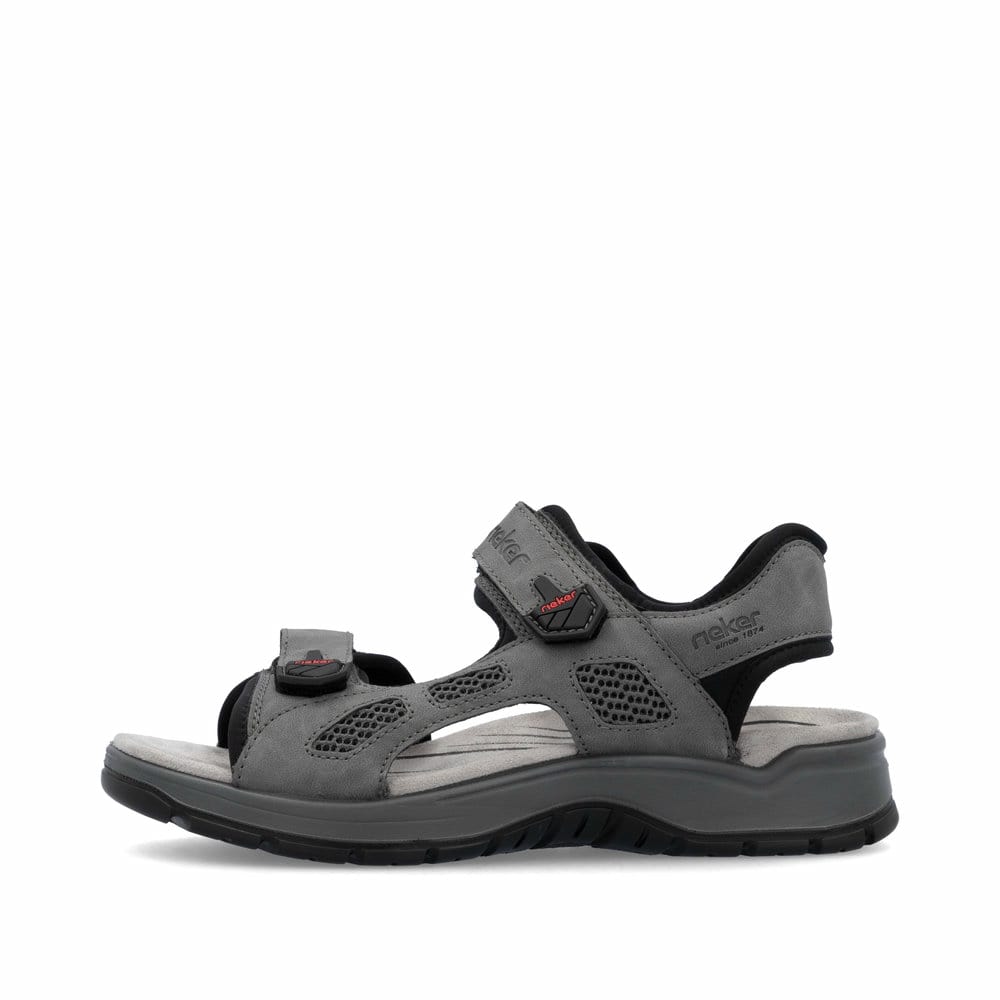Graue Rieker Herren Trekkingsandalen 26955-42 mit einem Klettverschluss. Schuh Außenseite.