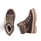 Dunkelbraun-beige Rieker Damen Schnürstiefel Y6210-25 mit Strick-Kragen. Schuh von oben, liegend.