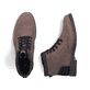 Braune Rieker Herren Schnürstiefel 33640-24 mit einem Reißverschluss. Schuh von oben, liegend.