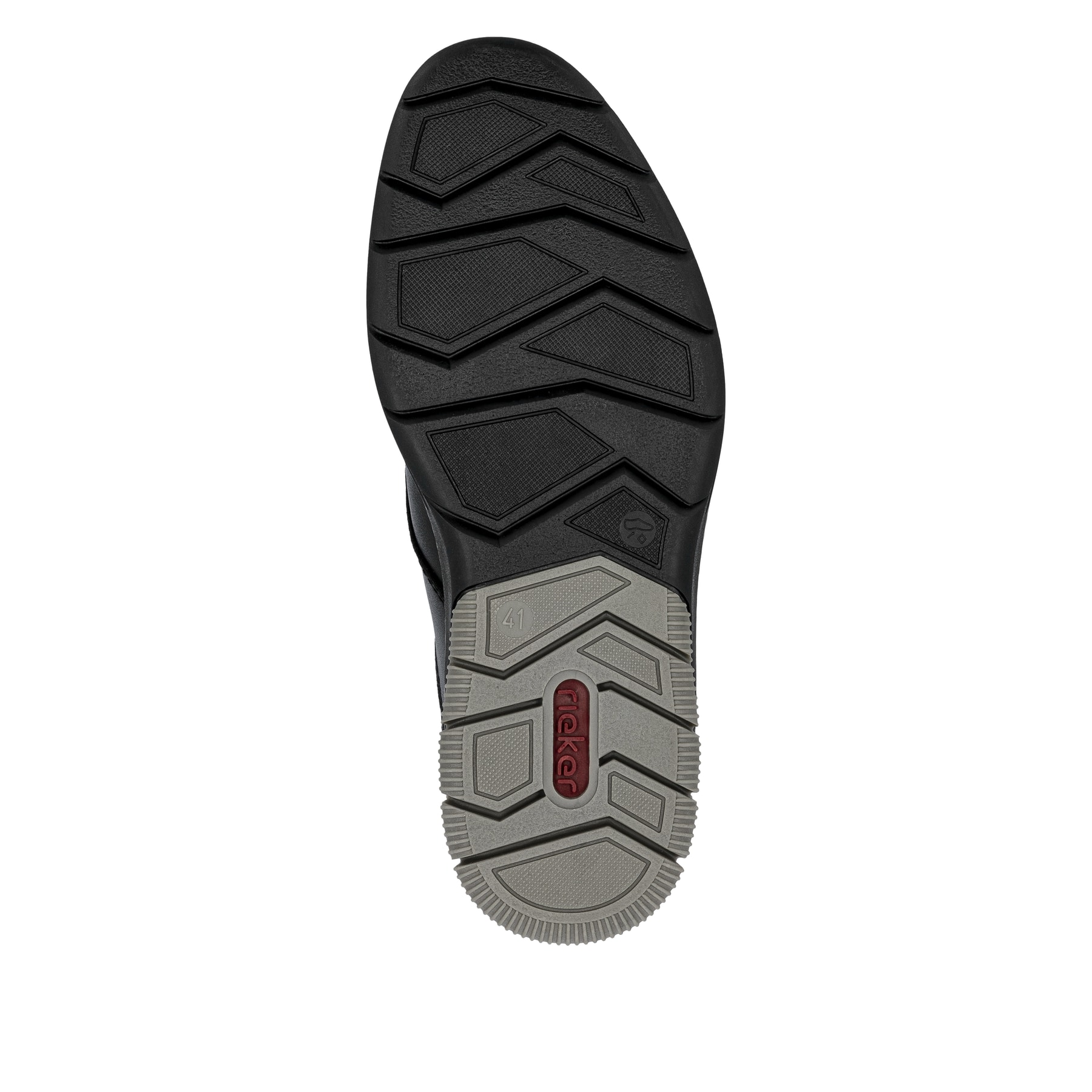 Tiefschwarze Rieker Herren Slipper 14454-01 mit Elastikeinsatz sowie einer Profilsohle. Schuh Laufsohle