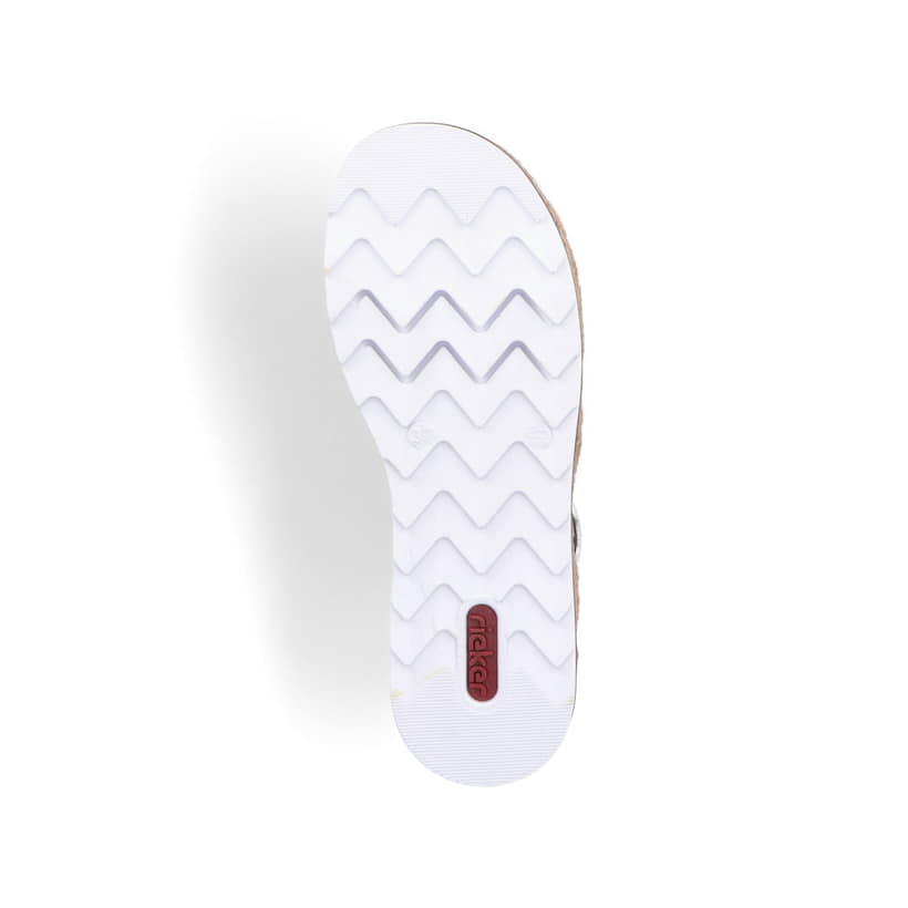 Sandales compensées Rieker or femme V7949-90 avec éléments décoratifs. Semelle extérieure de la chaussure.
