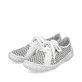 Weiße Rieker Damen Schnürschuhe 54516-80 mit einem Reißverschluss. Schuhpaar seitlich schräg.