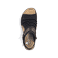 Schwarze Rieker Keilsandaletten 68191-00 mit trendigen Schnalle. Schuh von oben.