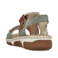 Khakifarbene Rieker Damen Riemchensandalen 66280-52 mit einem Klettverschluss. Schuh von hinten.