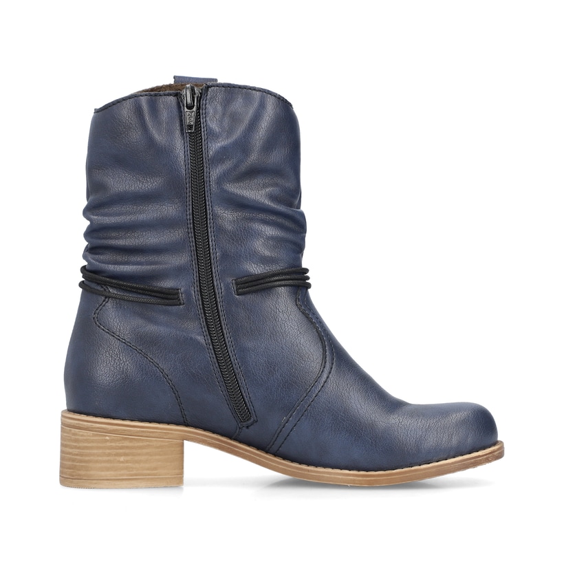 Pazifikblaue Rieker Damen Kurzstiefel 76584-14 mit modischer Kordel. Schuh Innenseite.