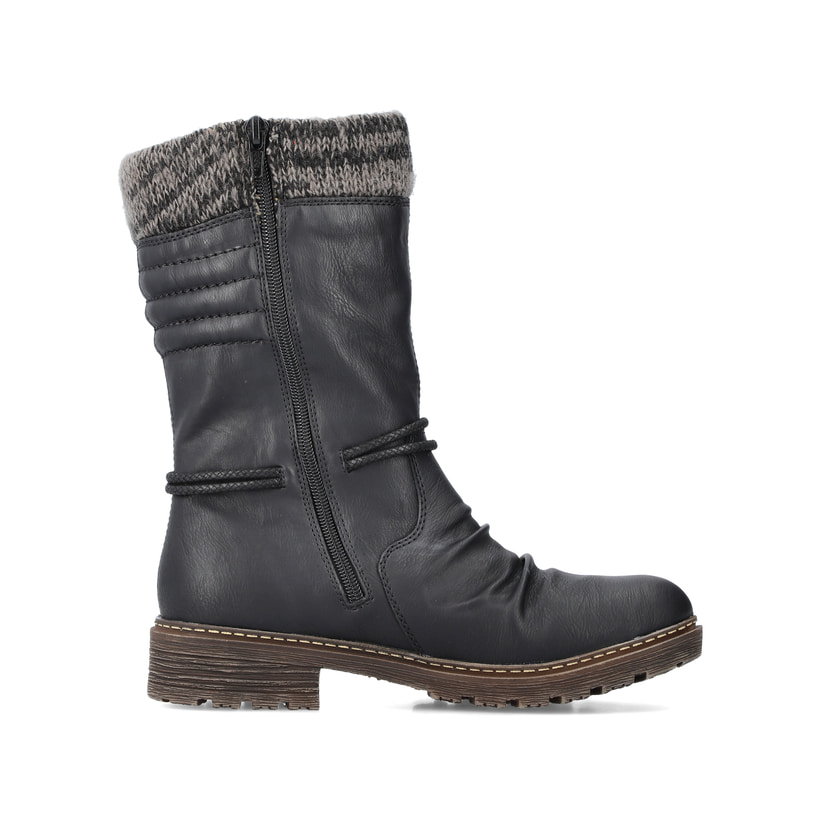 Tiefschwarze Rieker Damen Kurzstiefel Z4755-00 mit einer robusten Profilsohle. Schuh Innenseite