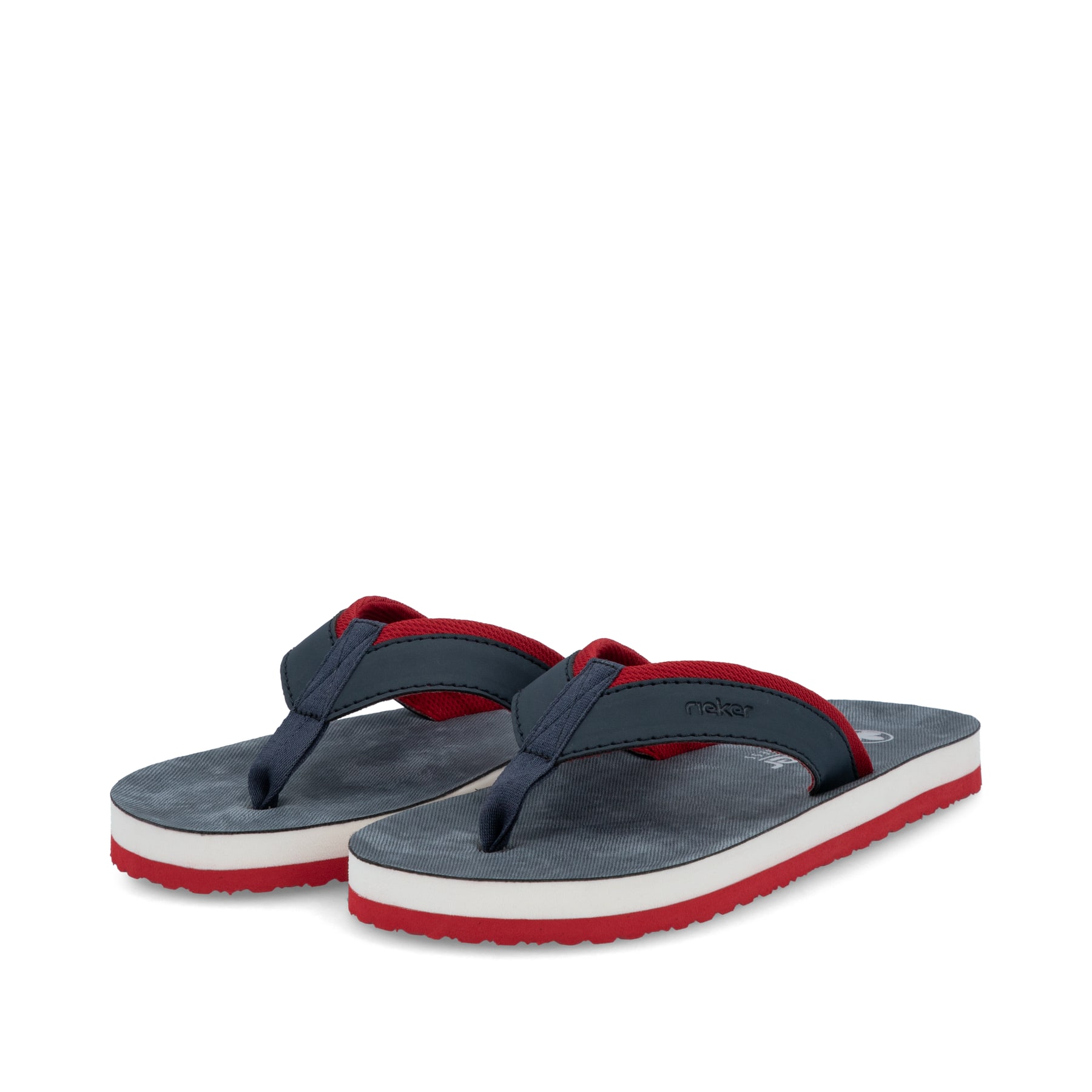 Blaue Rieker Herren Zehentrenner 20151-14 mit der Komfortweite G. Schuhpaar seitlich schräg.