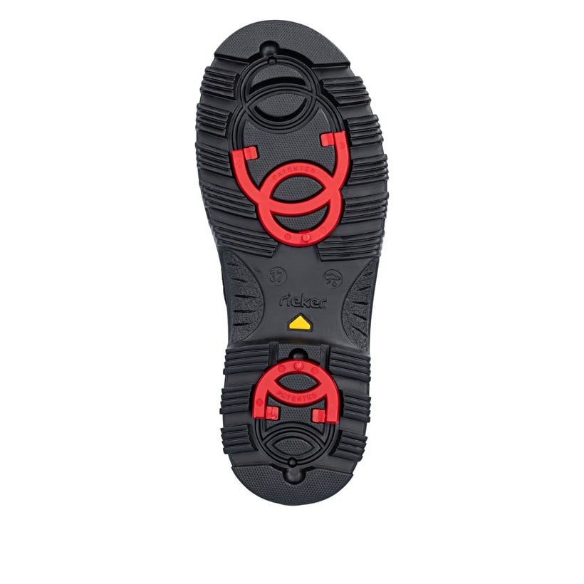 Schwarze Rieker Damen Kurzstiefel X8251-00 aus Rauleder mit Flip-Grip Sohle. Schuh Laufsohle.