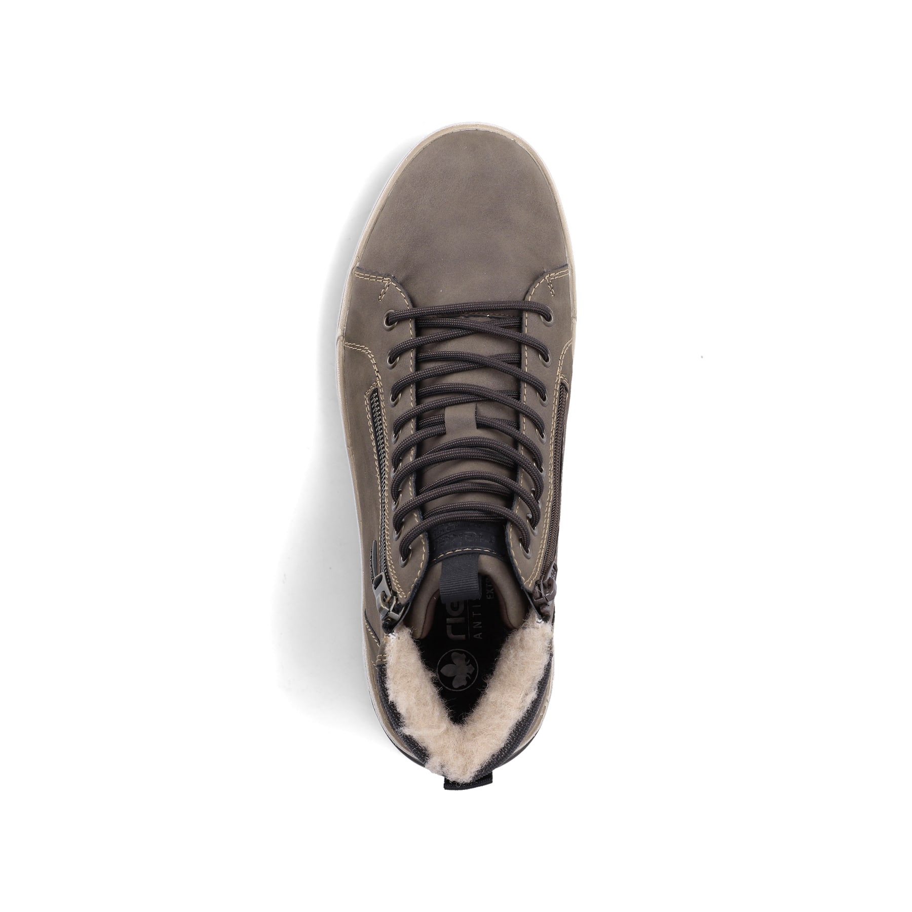 Braune Rieker Herren Sneaker High 36033-24 mit wasserabweisender TEX-Membran. Schuh von oben.