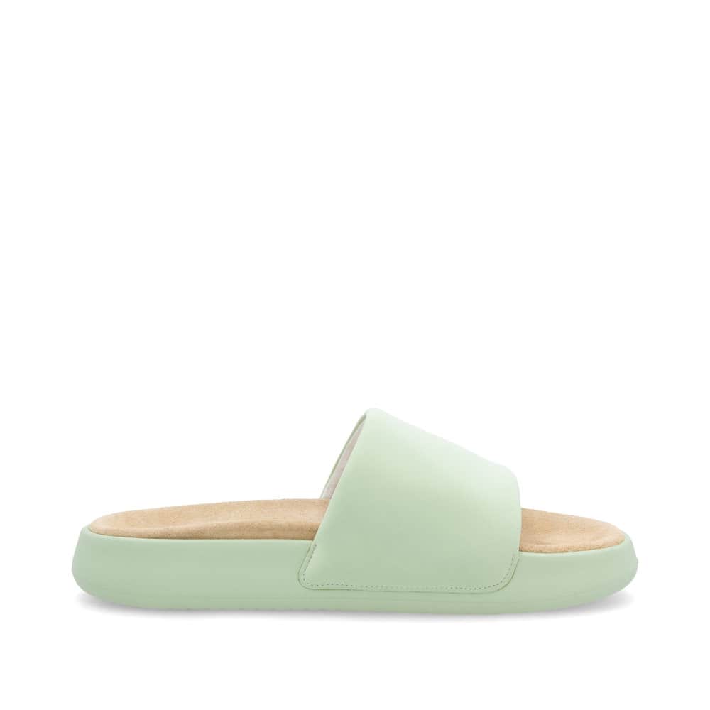 Grüne Rieker Damen Pantoletten W3250-52 mit dämpfender und ultraleichter Sohle. Schuh Innenseite.