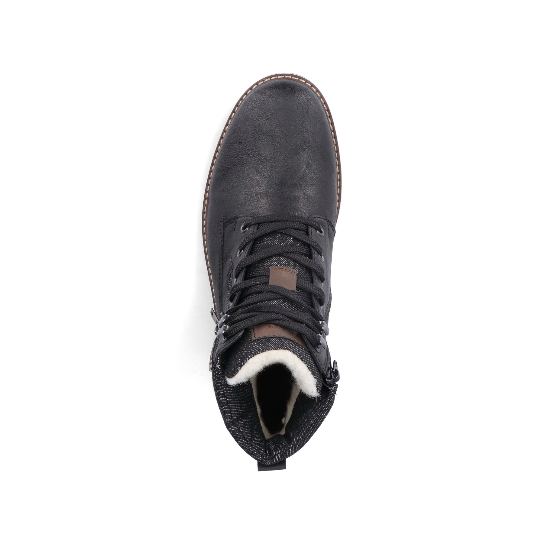 Nachtschwarze Rieker Herren Schnürstiefel 39440-00 mit Schnürung und Reißverschluss. Schuh von oben