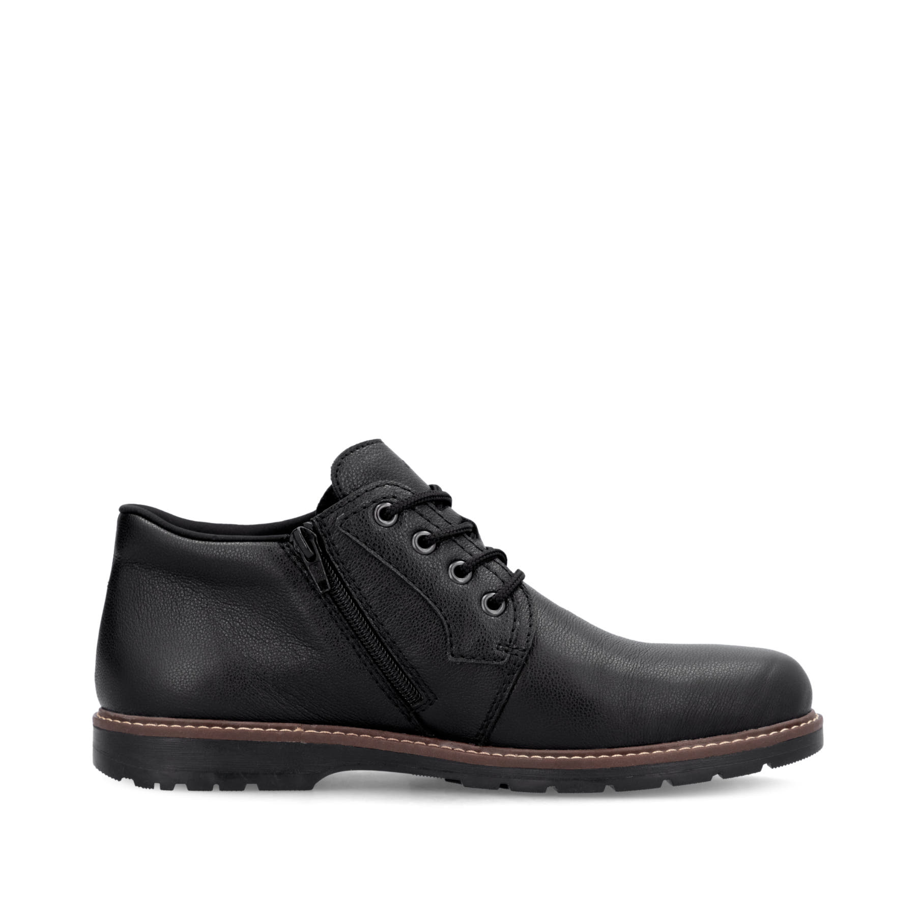 Schwarze Rieker Herren Schnürstiefel 10539-00 aus Glattleder mit Reißverschluss. Schuh Innenseite.