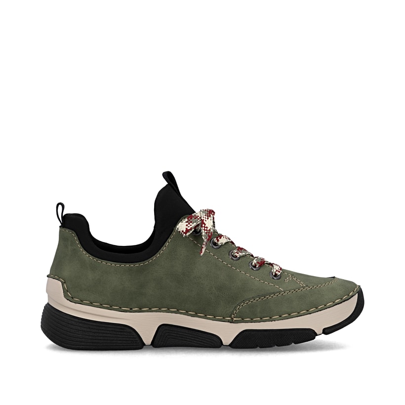 Mocassins Rieker verts pour femme 45973-54 avec bande élastique. Intérieur de la chaussure.