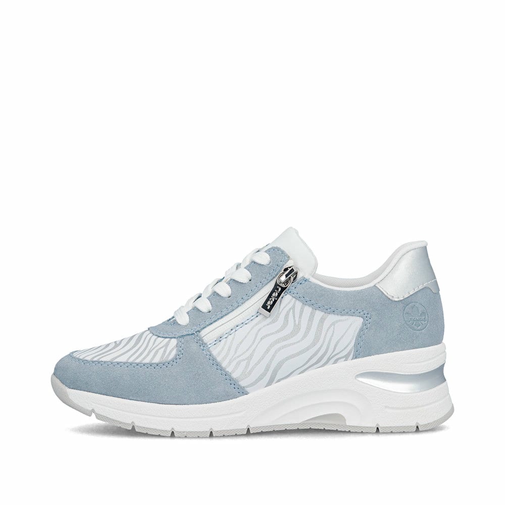 Weiße Rieker Damen Schnürschuhe N9305-80 aus Rauleder mit einem Reißverschluss. Schuh Außenseite.