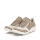 Beige Rieker Damen Schnürschuhe 59502-62 mit Reißverschluss sowie Extraweite H. Schuhpaar seitlich schräg.