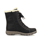 
Tiefschwarze Rieker Damen Kurzstiefel Z0070-00 mit einer robusten Profilsohle. Schuh seitlich schräg