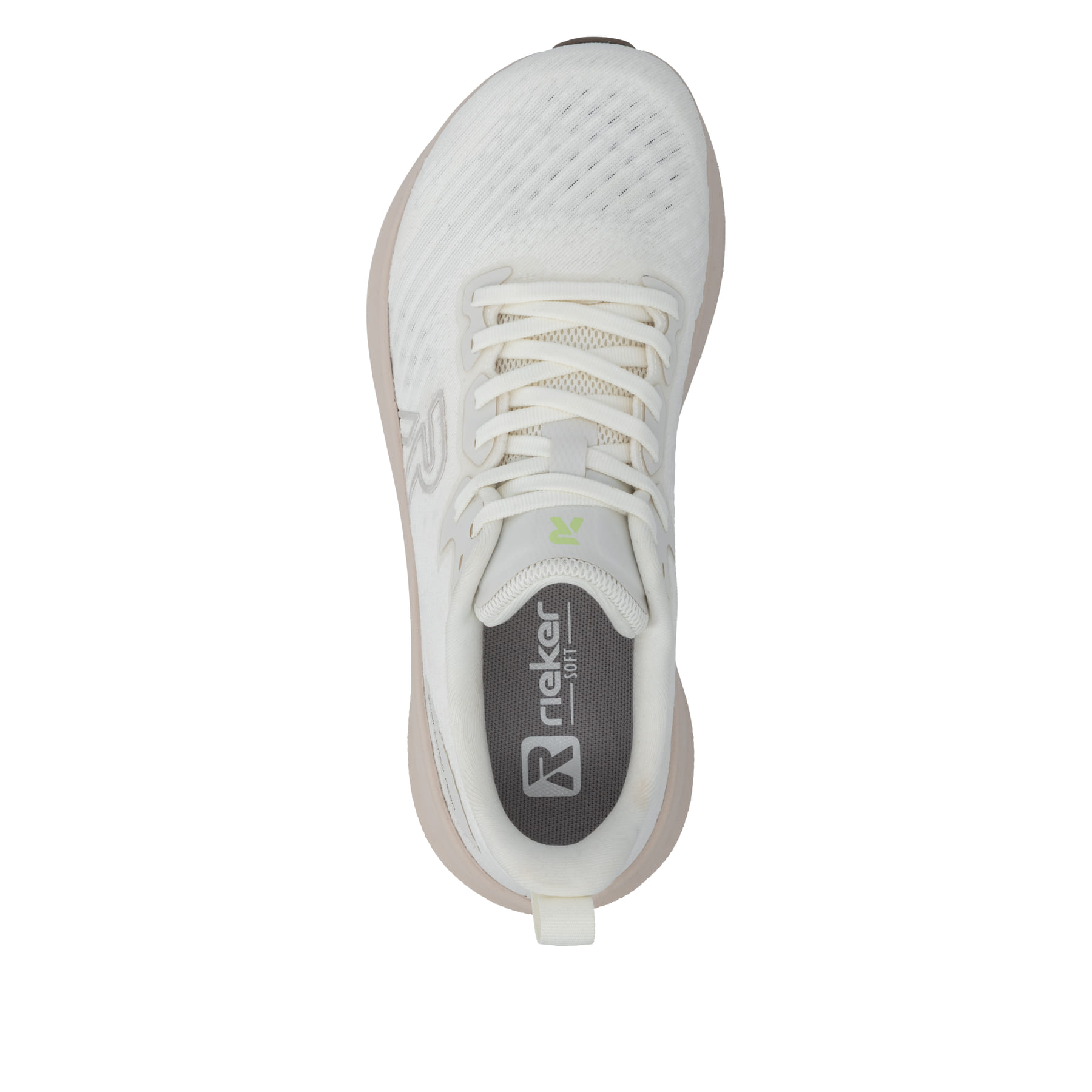 Weisse Rieker Sport Damen Sneaker Low W4301-80. Schuh von oben.