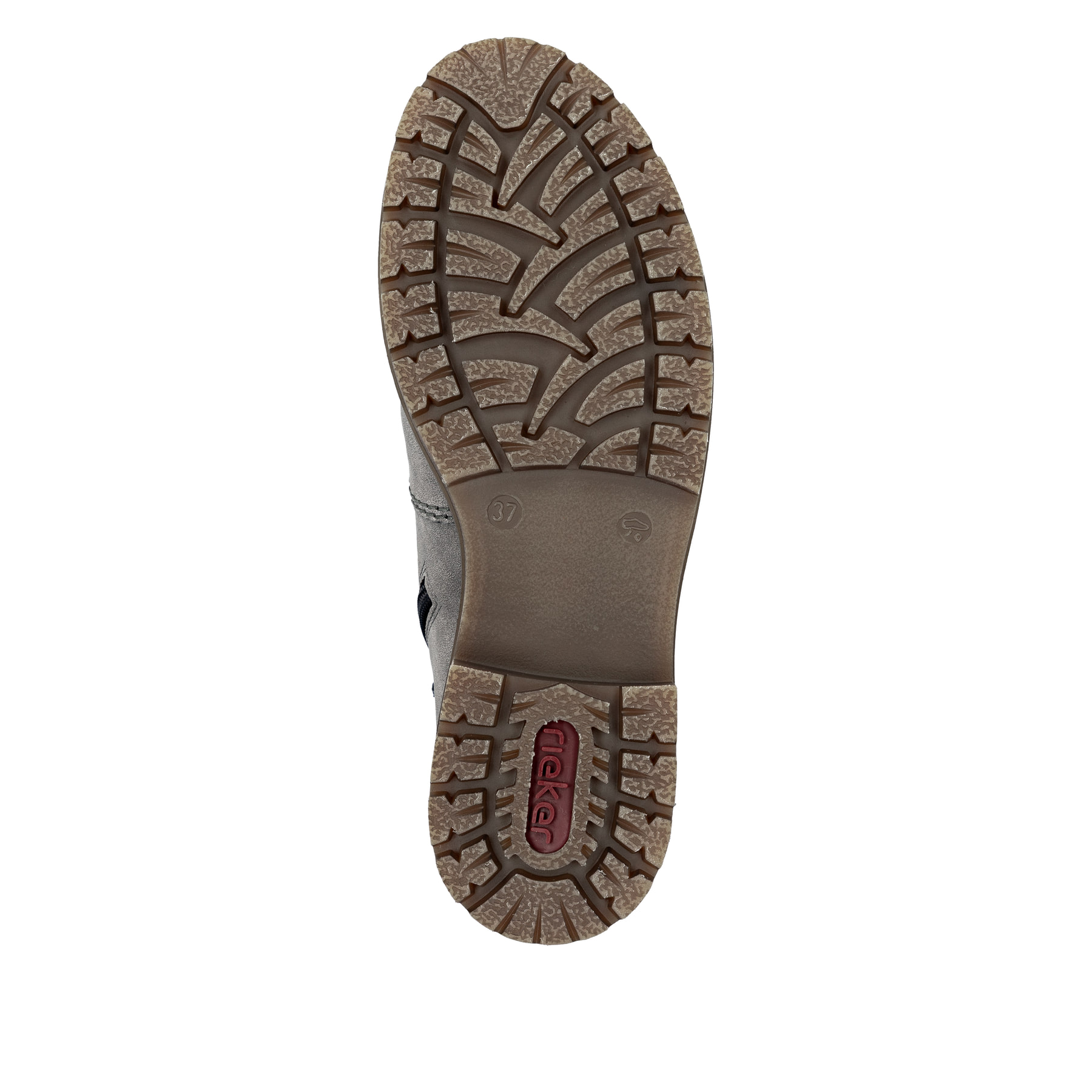Dunkelgraue Rieker Damen Schnürstiefel Y9125-40 mit einem Reißverschluss. Schuh Laufsohle.