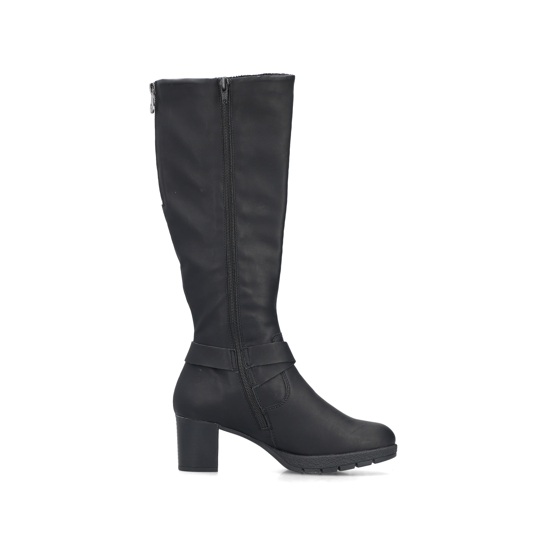 Schwarze Rieker Damen Hochschaftstiefel 77690-00 mit einem Reißverschluss. Schuh Innenseite.