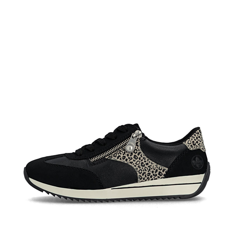 Schwarze Rieker Damen Schnürschuhe N1210-00 mit einem Reißverschluss. Schuh Außenseite.
