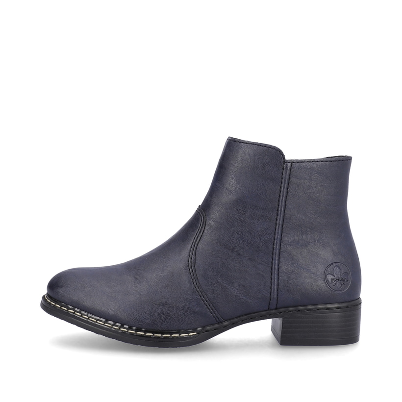 
Azurblaue Rieker Damen Stiefeletten 73455-14 mit Reißverschluss sowie Blockabsatz. Schuh Außenseite