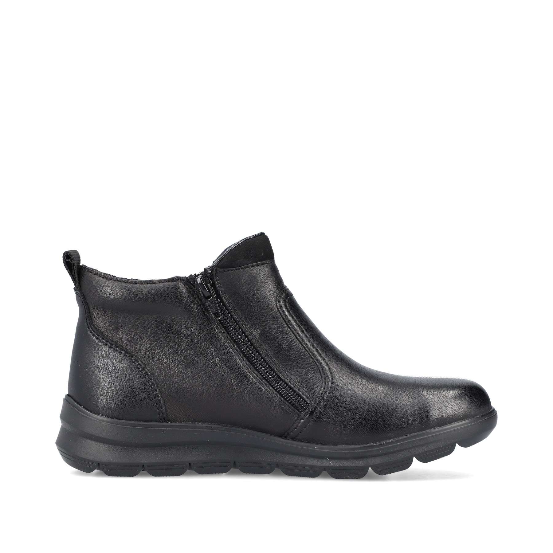 Schwarze Rieker Damen Kurzstiefel Z0060-00 aus Glattleder mit Reißverschluss. Schuh Innenseite.