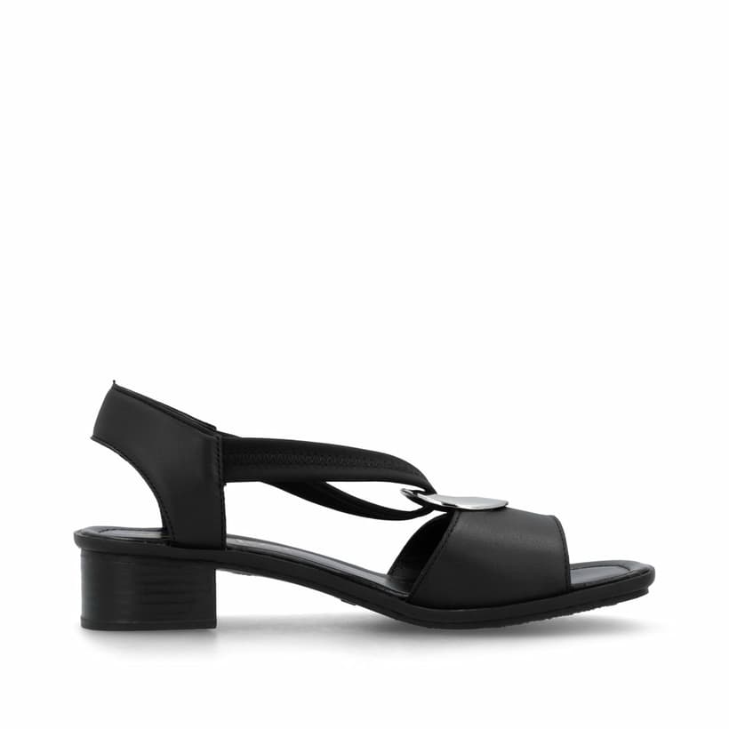 Schwarze Rieker Riemchensandaletten 62662-01 mit einem Gummizug. Schuh Innenseite.