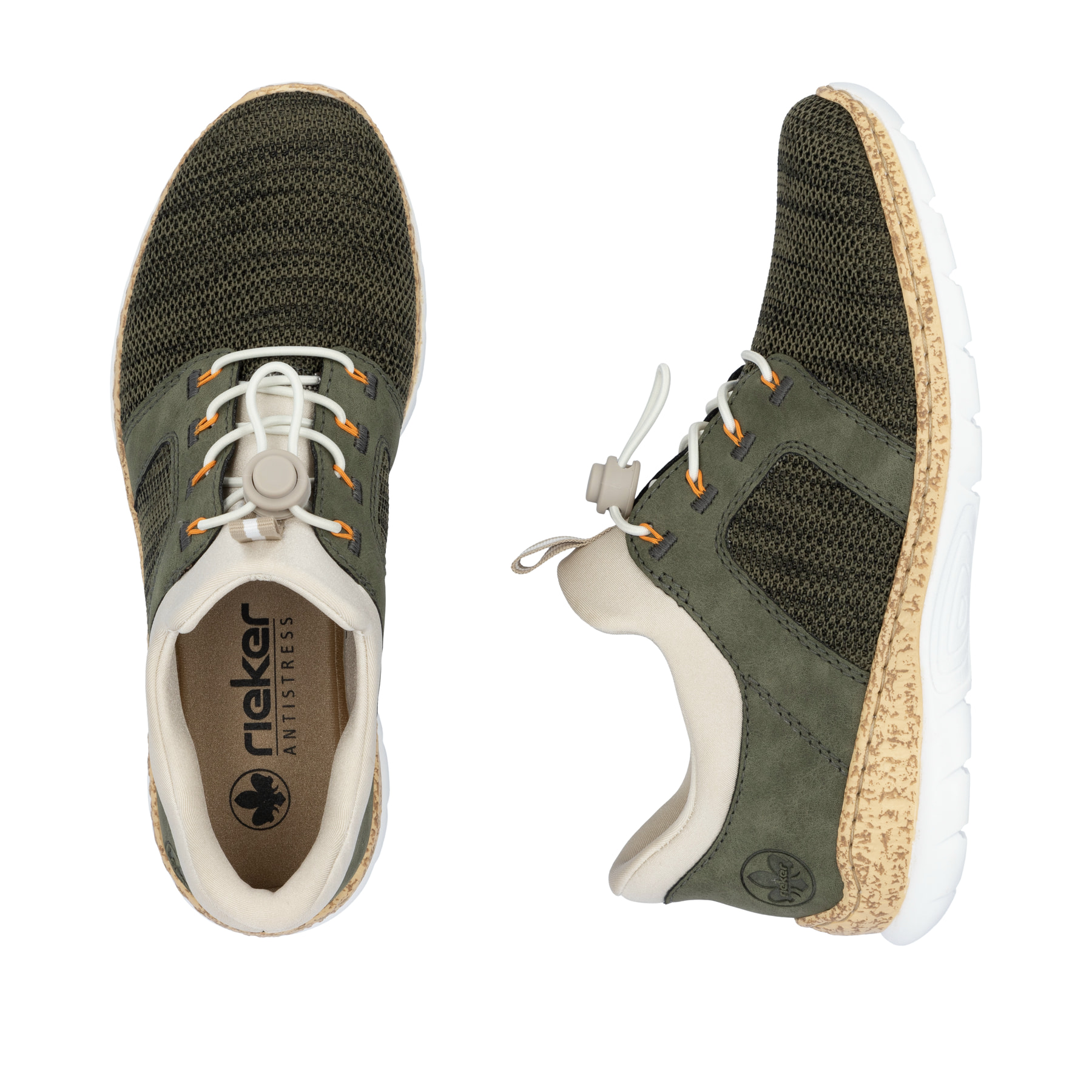 Chaussons Rieker verts pour femme N42G4-54 avec fonction slip-in Ready2GO. Chaussure vue de dessus, couchée.