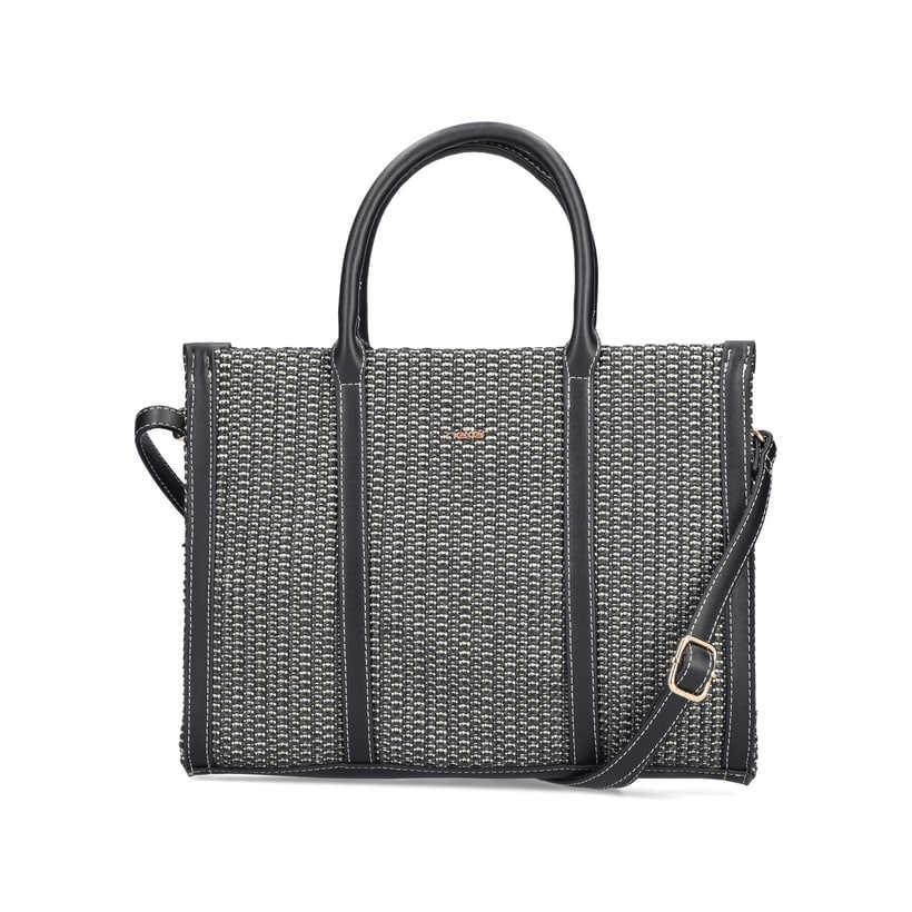 Sac à main Rieker H1013-92 noir avec style raphia et fermeture éclair. Devant.