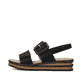 Schwarze Rieker Keilsandaletten 62950-00 mit trendigen Schnalle. Schuh Außenseite.