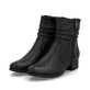 Schwarze Rieker Damen Stiefeletten 78656-00 aus Glattleder mit Reißverschluss. Schuhpaar seitlich schräg.