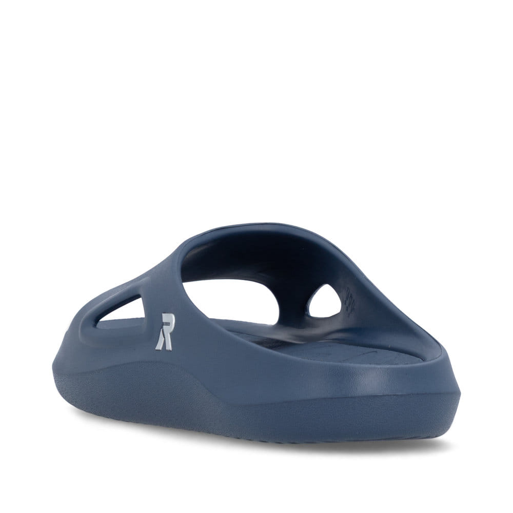 Mules Rieker bleues homme U3450-14 avec semelle ultra légère et flexible. Chaussure vue de l'arrière.