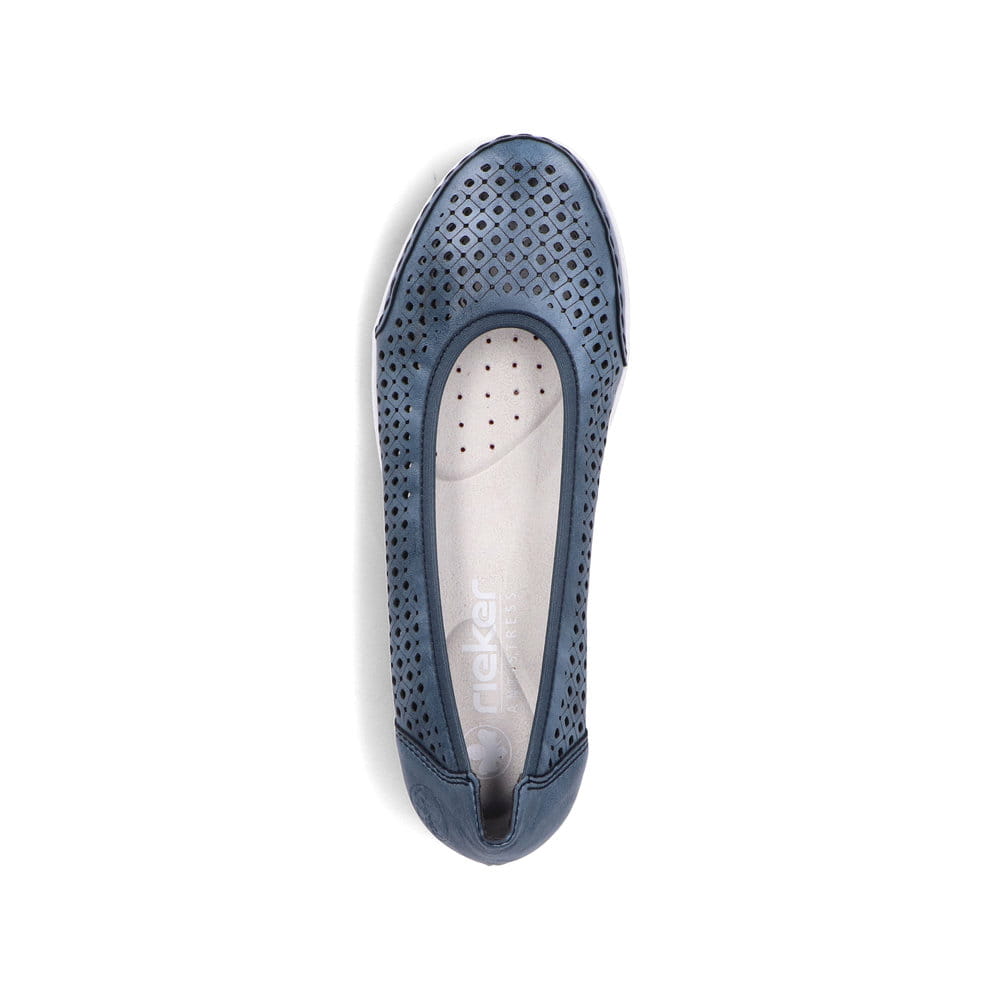 Ballerines Rieker bleues pour femme L3065-14 en optique Ã  trous. Chaussure vue de dessus.
