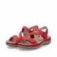 Rote Rieker Damen Trekkingsandalen 64870-33 mit einem Klettverschluss. Schuhpaar seitlich schräg.
