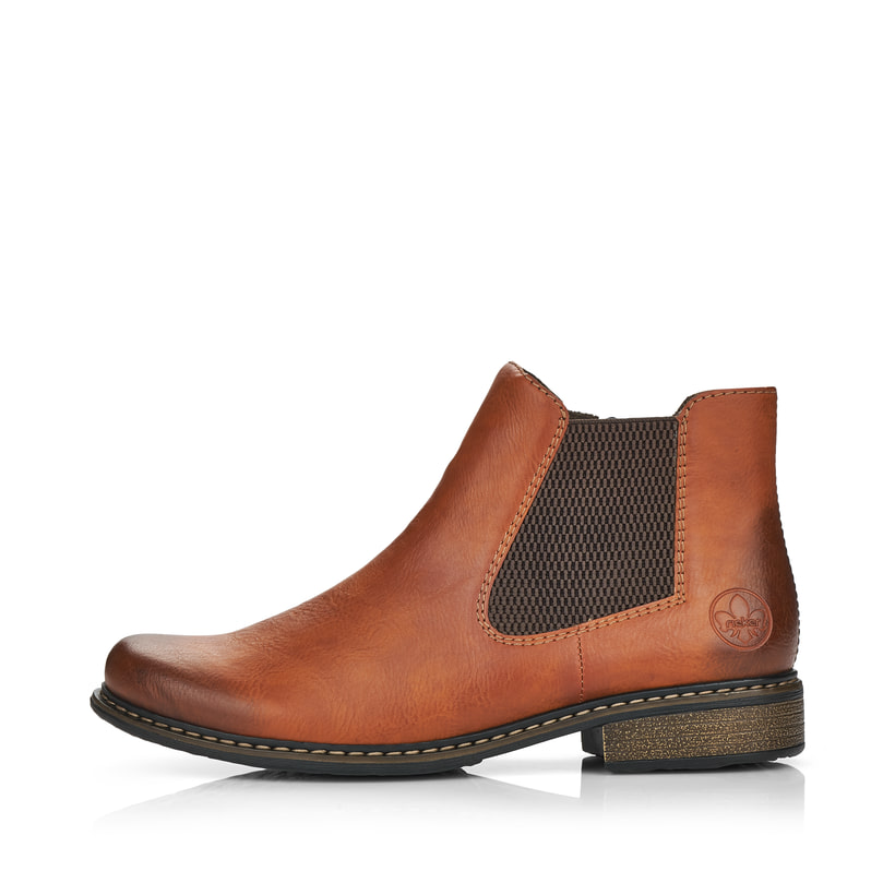 
Nougatbraune Rieker Damen Chelsea Boots Z4994-24 mit einer schockabsorbierenden Sohle. Schuh Außenseite