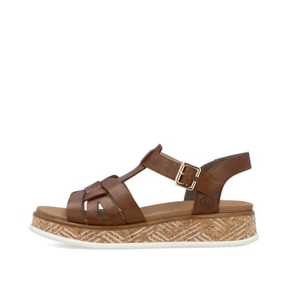 Braune Rieker Damen Riemchensandalen W0853-24 mit trendigen Schnalle. Schuh Außenseite.