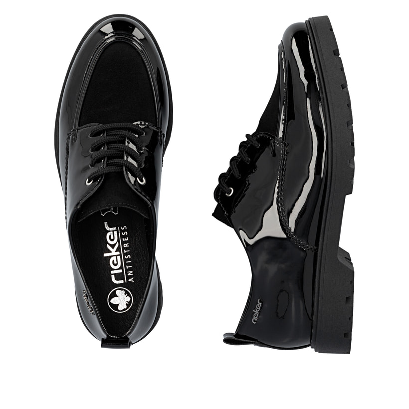 Chaussures à lacets Rieker noires pour femme 45500-00. Chaussure vue de dessus, couchée.