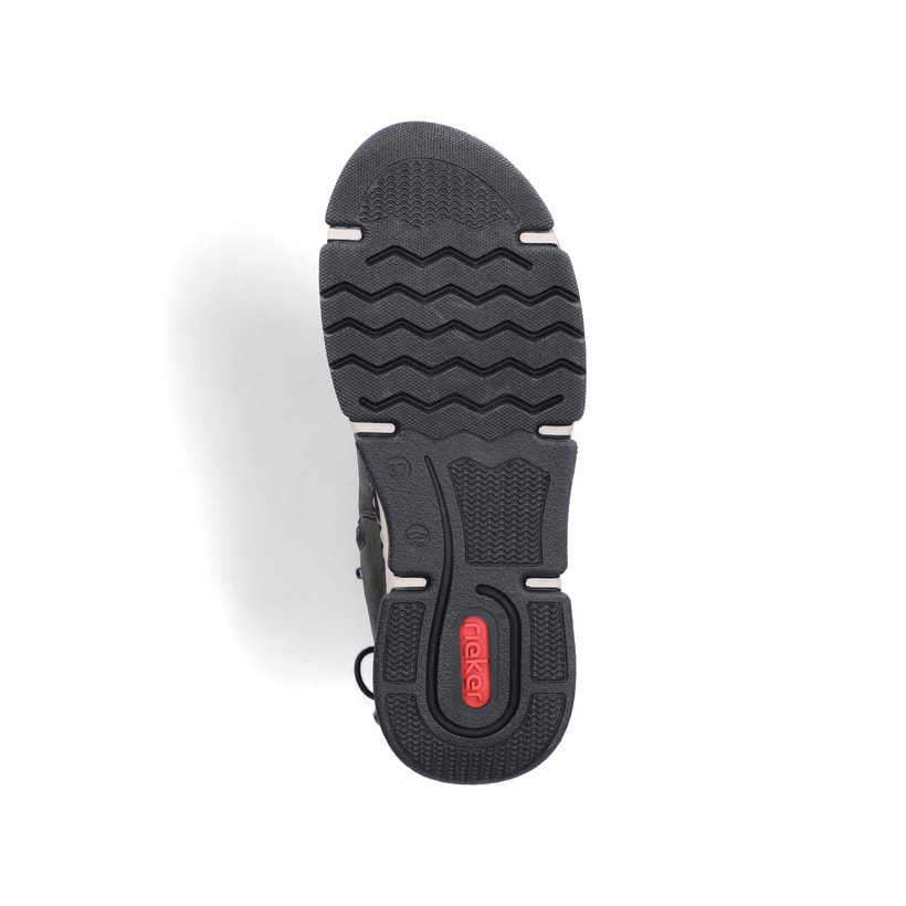 Dunkelgraue Rieker Damen Kurzstiefel 45990-45 mit einem Reißverschluss. Schuh Laufsohle.