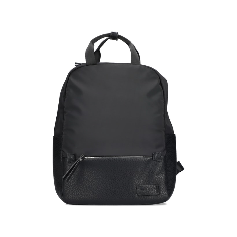 Rieker Rucksack H1648-00 in Schwarz mit Innenfach und Handyfach. Vorderseite.