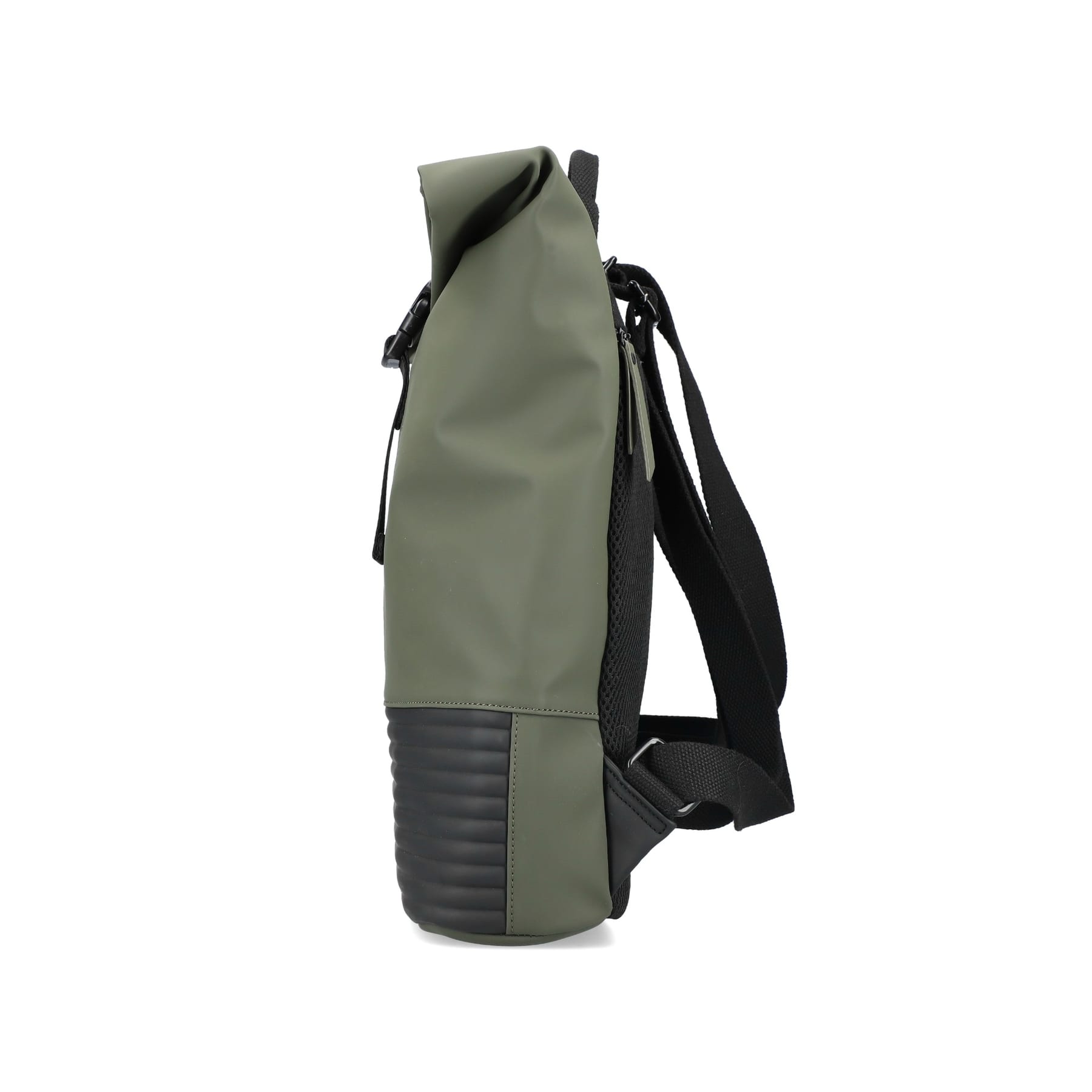 Rieker Rucksack H1426-52 in Grün mit Innenfach, mattem Finish, Reißverschluss, Handy- und Laptopfach. Linksseitig.