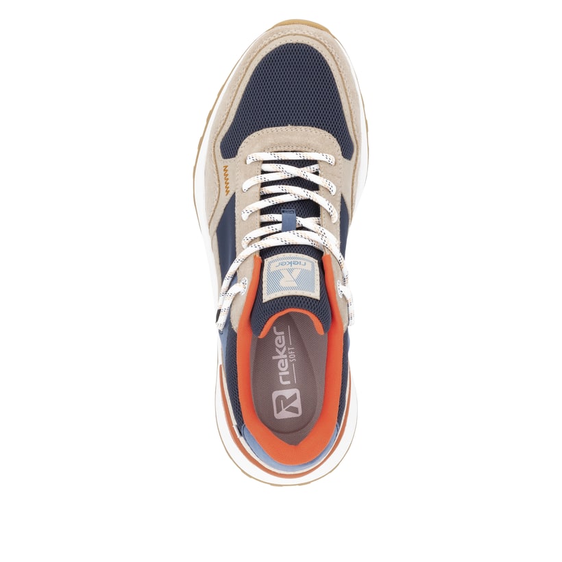 Blaue Rieker Herren Sneaker Low U1300-14 mit Schnürung sowie flexibler Sohle. Schuh von oben.