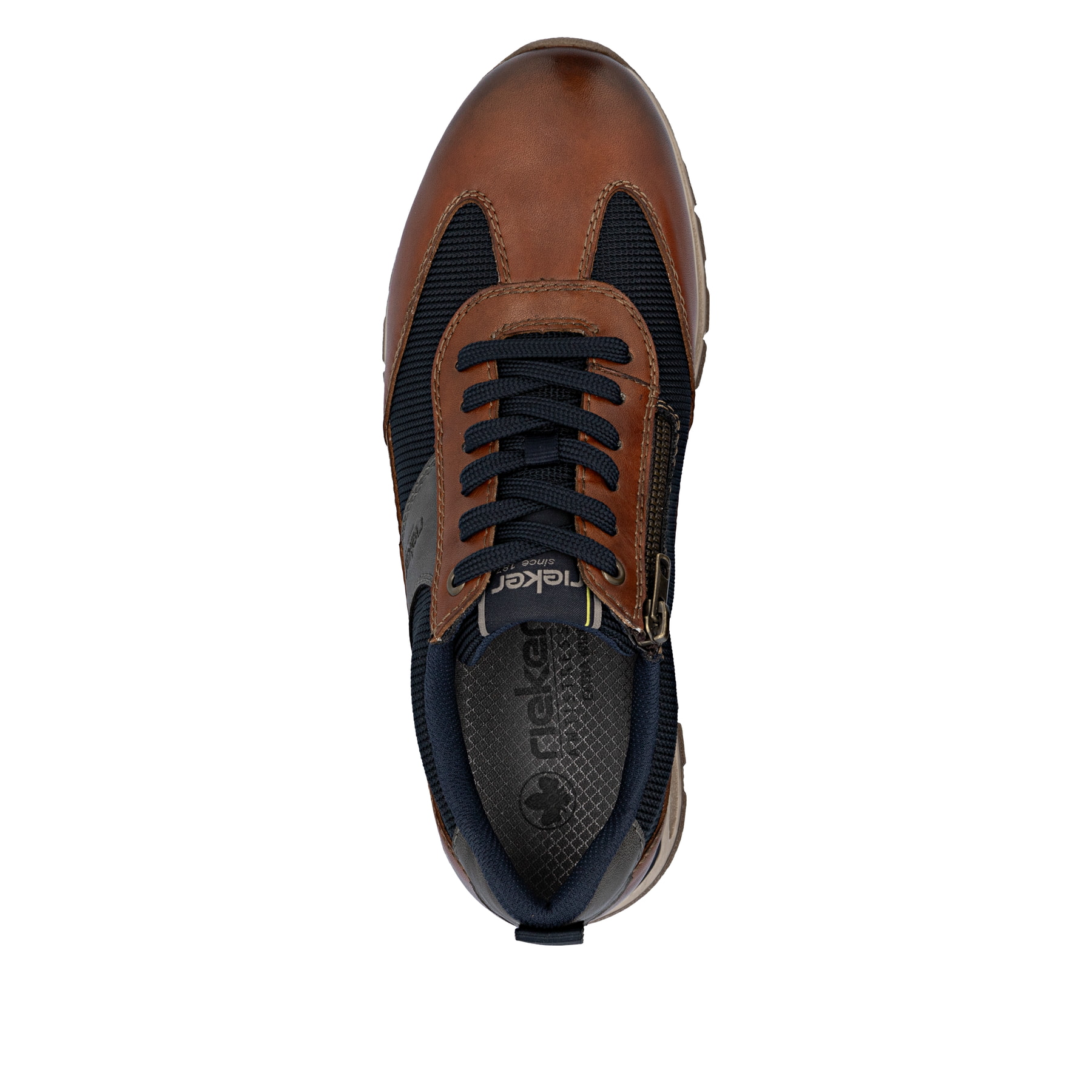 Braune Rieker Herren Sneaker Low B0507-24 aus Glattleder mit Reißverschluss. Schuh von oben.